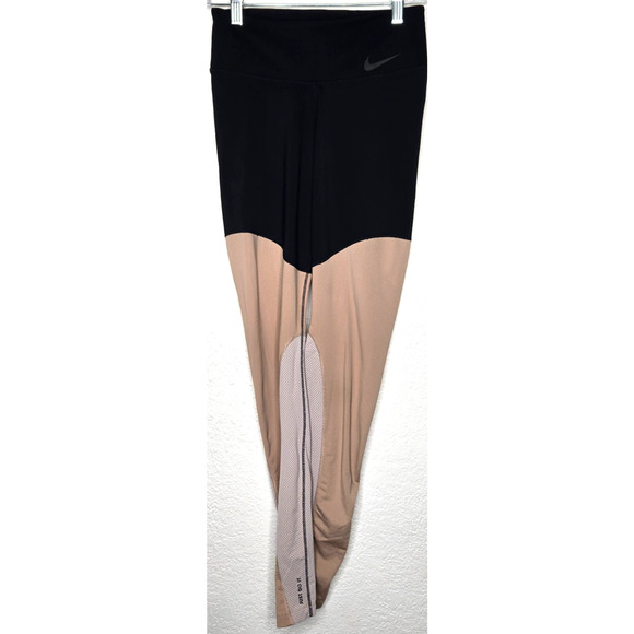 Nike Womens Power Pocket Lux Training Tight Leggings XS Black Beige Active Gym - Picture 1 of 13